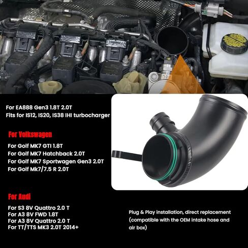 أنبوب مدخل توربو عالي التدفق لسيارة VW Golf GTI Golf R MK7 MK7.5 ولأودي A3 S3 8V TT TTS EA888 Gen3 1.8T 2.0T، كوع مدخل توربو من الألومنيوم لـ IS12 IS20 IS38 IHI Turbo، ترقية MQB in Kuwait
