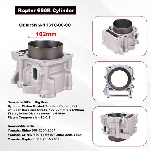 102mm Cylinder Piston Gasket Kit Compatible with Yamaha Raptor 660R 2001-2005 686cc in Kuwait