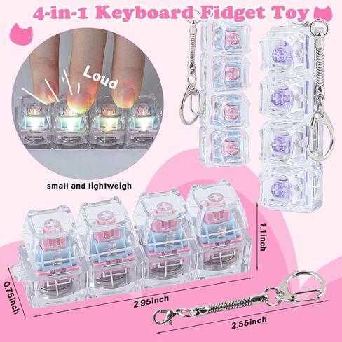 2 Pcs Keyboard Fidget Toy, Keyboard Clicker Fidget Keychain with LED Lights, Cat Shape 4-in-1 Keyboard Decompression Button Finger Clicker Toys for Adults, Stress & Anxiety Relief in Kuwait