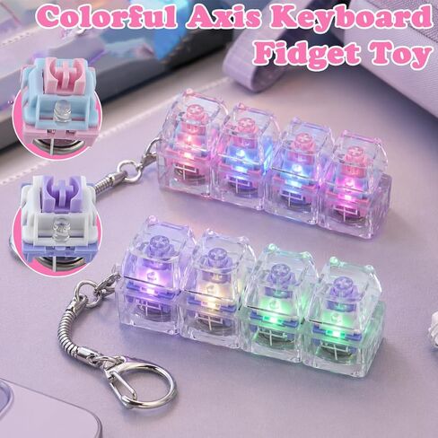 2 Pcs Keyboard Fidget Toy, Keyboard Clicker Fidget Keychain with LED Lights, Cat Shape 4-in-1 Keyboard Decompression Button Finger Clicker Toys for Adults, Stress & Anxiety Relief in Kuwait