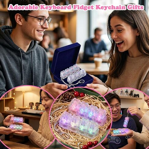 2 Pcs Keyboard Fidget Toy, Keyboard Clicker Fidget Keychain with LED Lights, Cat Shape 4-in-1 Keyboard Decompression Button Finger Clicker Toys for Adults, Stress & Anxiety Relief in Kuwait