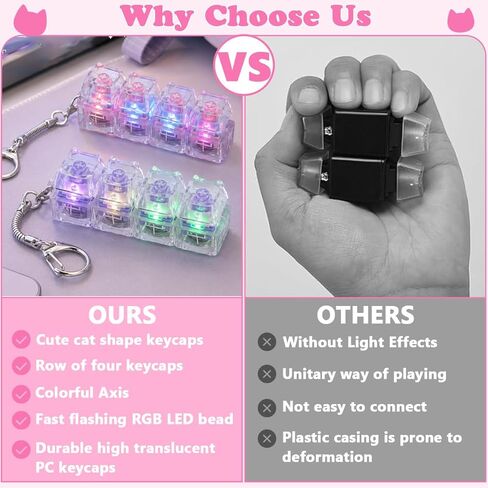 2 Pcs Keyboard Fidget Toy, Keyboard Clicker Fidget Keychain with LED Lights, Cat Shape 4-in-1 Keyboard Decompression Button Finger Clicker Toys for Adults, Stress & Anxiety Relief in Kuwait