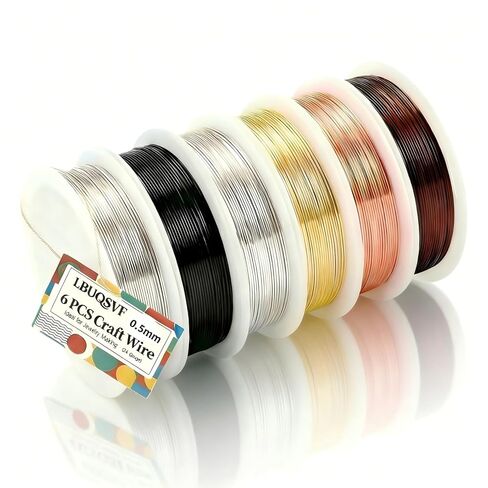 6 Rolls 24 Gauge Copper Jewelry Wire Kit Non-Tarnish for Jewelry Making Supplies - Thin Bendable Craft Beading Wrapping Wire, Metal Colored Wires for Crafts, Art, Bracelet, Bead, Crafting in Saudi Arabia