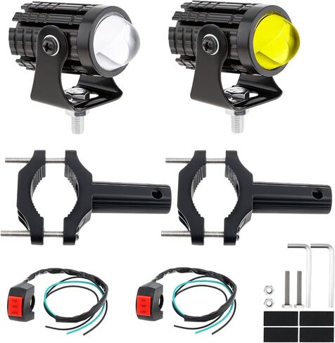2pcs LED Waterproof Motorcycle Headlight with Switch, Yellow White Dual Color Hi/Lo Beam Spotlight for Motorcycle, 8V - 80V 2400LM 3000K-6000K Aux Spotlight in Saudi Arabia