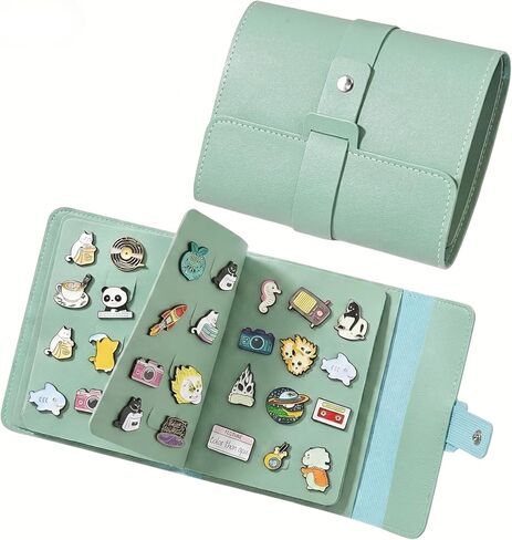 Enamel Pin Display Book Pins Collection Book, Portable PU Leather Trading Folder for Lapel Pins, Compact Enamel Pin Holder Organizer with 4 Pages for Travel (Sage Green) in Saudi Arabia