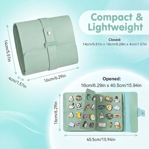 Enamel Pin Display Book Pins Collection Book, Portable PU Leather Trading Folder for Lapel Pins, Compact Enamel Pin Holder Organizer with 4 Pages for Travel (Sage Green) in Saudi Arabia