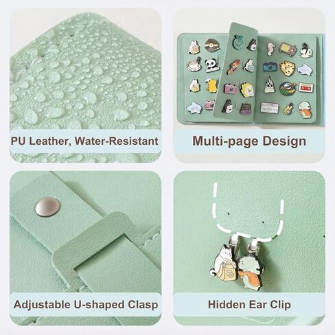 Enamel Pin Display Book Pins Collection Book, Portable PU Leather Trading Folder for Lapel Pins, Compact Enamel Pin Holder Organizer with 4 Pages for Travel (Sage Green) in Saudi Arabia