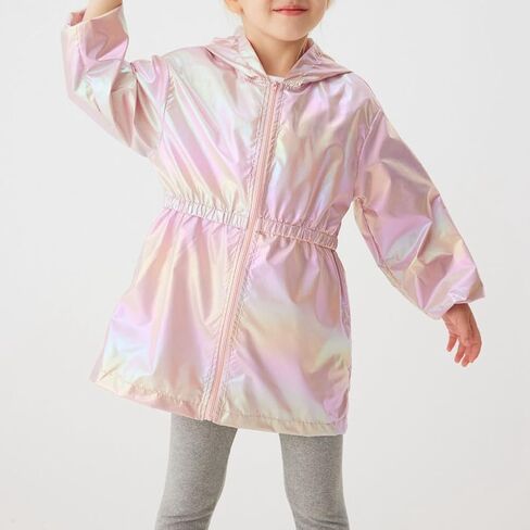 Girl's Thin Coat With Gradient Iridescent Hooded Jacket Waterproof Outwear Rain Jacket with Lining 2-9 Years in Saudi Arabia