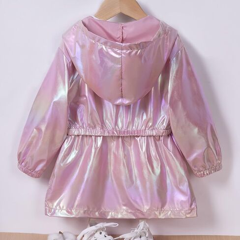 Girl's Thin Coat With Gradient Iridescent Hooded Jacket Waterproof Outwear Rain Jacket with Lining 2-9 Years in Saudi Arabia