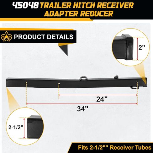 45048 Trailer Hitch Receiver Adapter Reducer, 2-1/2 to 2-Inch Extender, 34-Inch Extension, 4500 lbs Weight Capacity, Trailer Hitch Extender Replacement Part No.45048 - Black in Saudi Arabia
