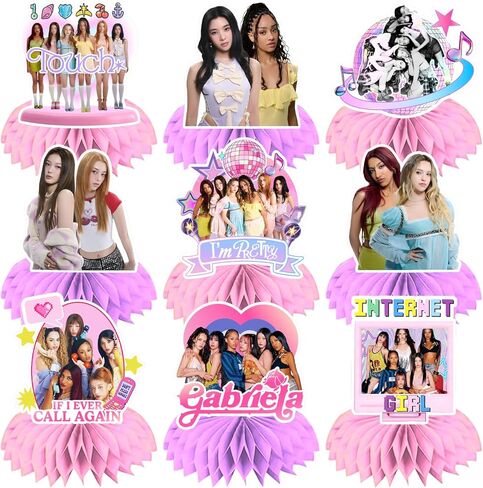 9Pcs Singer Birthday Decorations Honeycomb Centerpieces Pink and purple Double Side Table Decorations Y2K Themed Party Supplies for Fans Meeting Home Decor in Kuwait