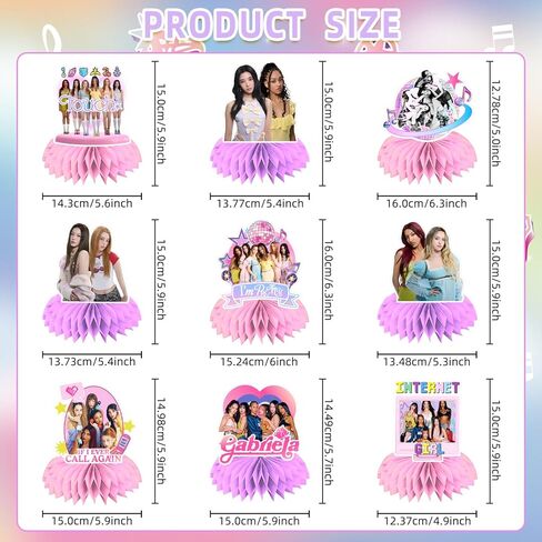 9Pcs Singer Birthday Decorations Honeycomb Centerpieces Pink and purple Double Side Table Decorations Y2K Themed Party Supplies for Fans Meeting Home Decor in Kuwait