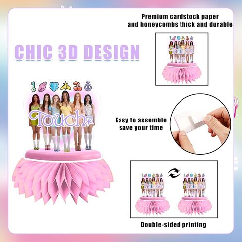 9Pcs Singer Birthday Decorations Honeycomb Centerpieces Pink and purple Double Side Table Decorations Y2K Themed Party Supplies for Fans Meeting Home Decor in Kuwait