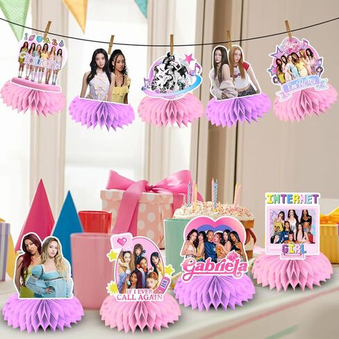 9Pcs Singer Birthday Decorations Honeycomb Centerpieces Pink and purple Double Side Table Decorations Y2K Themed Party Supplies for Fans Meeting Home Decor in Kuwait
