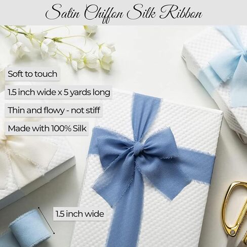 Ivory Handmade Silk Chiffon Ribbon - for Gift Wrapping, Wedding Invitations and Flower Bouquets - DIY Craft for Home Decor and More - 15 Yards (Pack of 3) in Saudi Arabia