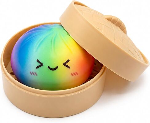 Rainbow Dumpling Squishies Stress Balls, Colorful Squishies Dumpling Fidget Sensory Toy with Food Steamer, Squeeze Dough Ball for Stress Relief, Stretchy Desk Toys Gift in Saudi Arabia