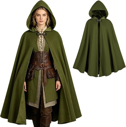 Cloak with Hood Women,Medieval Renaissance Hooded Cloak-Velvet Witch Cape with Clasp for Halloween Cosplay Costume in Saudi Arabia
