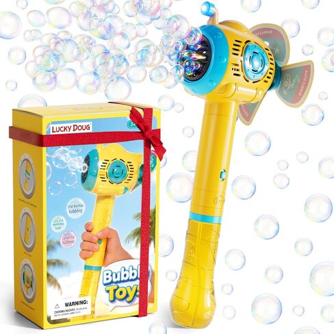 Lucky Doug Bubble Gun، مدفع رشاش فقاعي للأطفال الصغار مع فقاعات غنية، مسدسات فقاعات للأطفال مع تصميم مانع للتسرب 360 درجة، مسدس فقاعات تلقائي للأطفال الصغار في الفناء الخلفي والتخييم في الهواء الطلق in Kuwait