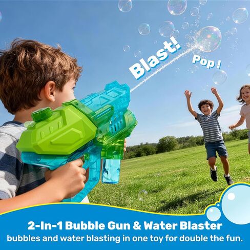 SYNCFUN 2-in-1 Water Gun & Bubble Gun for Kids, Electric Squirt Blaster with 2 Bottles Refill Solution, Senior Assassin Water Gun with Colored Lights for Outdoor Swimming Pool Summer Toys Party Favor in Saudi Arabia