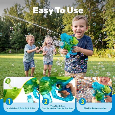SYNCFUN 2-in-1 Water Gun & Bubble Gun for Kids, Electric Squirt Blaster with 2 Bottles Refill Solution, Senior Assassin Water Gun with Colored Lights for Outdoor Swimming Pool Summer Toys Party Favor in Saudi Arabia