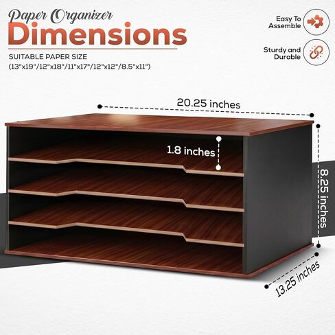 12x18 Construction Paper Organizer, 4-Tier Wooden Flat File for 11x17, A3 & Tabloid Sheets | Durable wood Desk Paper Storage for Classroom, Office & Art Studio in Saudi Arabia