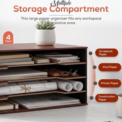 12x18 Construction Paper Organizer, 4-Tier Wooden Flat File for 11x17, A3 & Tabloid Sheets | Durable wood Desk Paper Storage for Classroom, Office & Art Studio in Saudi Arabia