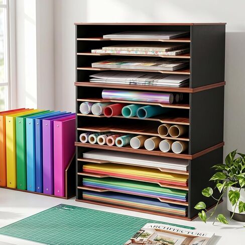 12x18 Construction Paper Organizer, 4-Tier Wooden Flat File for 11x17, A3 & Tabloid Sheets | Durable wood Desk Paper Storage for Classroom, Office & Art Studio in Saudi Arabia