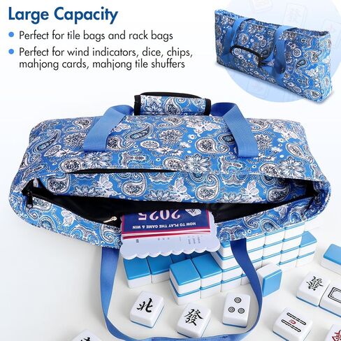Empty Mahjong Bags for Tiles and Racks, Sturdy Blue Printed Storage Case, Perfect American Mahjong Accessories for Game Nights, Parties, Community, Camping or Travel (3-Piece Bag Only) in Saudi Arabia