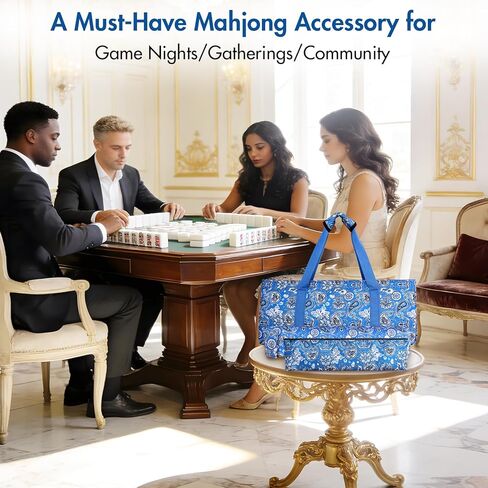 Empty Mahjong Bags for Tiles and Racks, Sturdy Blue Printed Storage Case, Perfect American Mahjong Accessories for Game Nights, Parties, Community, Camping or Travel (3-Piece Bag Only) in Saudi Arabia