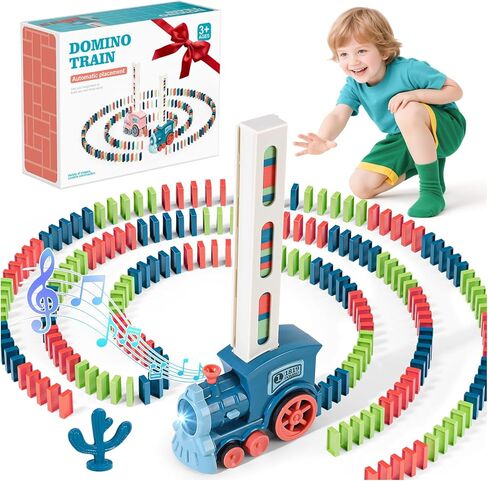 Gigilli 220Pcs Domino Train Toys, Automatic Dominoes Building Train Set for Kids 2-4 4-8, Stacking Kids Games Stem Montessori Educational Toys for 3 4 5 6 7 8 Year Old Boys Girls Birthday Gifts in Saudi Arabia