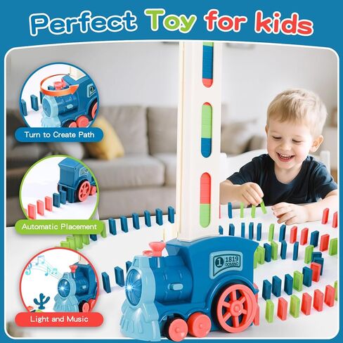 Gigilli 220Pcs Domino Train Toys, Automatic Dominoes Building Train Set for Kids 2-4 4-8, Stacking Kids Games Stem Montessori Educational Toys for 3 4 5 6 7 8 Year Old Boys Girls Birthday Gifts in Saudi Arabia