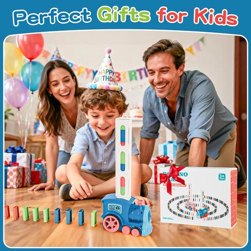 Gigilli 220Pcs Domino Train Toys, Automatic Dominoes Building Train Set for Kids 2-4 4-8, Stacking Kids Games Stem Montessori Educational Toys for 3 4 5 6 7 8 Year Old Boys Girls Birthday Gifts in Saudi Arabia