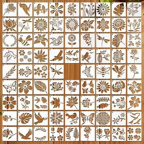 80 Pcs Reusable 3 Inch Stencils for Painting - Nature Designs with Birds, Insects, Flowers & Leaves for DIY Crafts, Wall Art, Wood, Canvas, Home Decor in Saudi Arabia