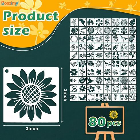 80 Pcs Reusable 3 Inch Stencils for Painting - Nature Designs with Birds, Insects, Flowers & Leaves for DIY Crafts, Wall Art, Wood, Canvas, Home Decor in Saudi Arabia