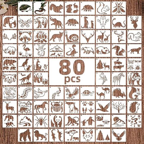 80 Pcs Reusable 3 Inch Stencils for Painting - Nature Designs with Birds, Insects, Flowers & Leaves for DIY Crafts, Wall Art, Wood, Canvas, Home Decor in Saudi Arabia