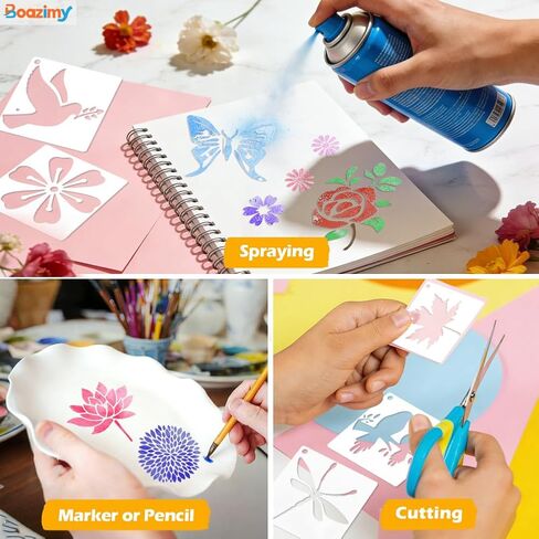 80 Pcs Reusable 3 Inch Stencils for Painting - Nature Designs with Birds, Insects, Flowers & Leaves for DIY Crafts, Wall Art, Wood, Canvas, Home Decor in Saudi Arabia