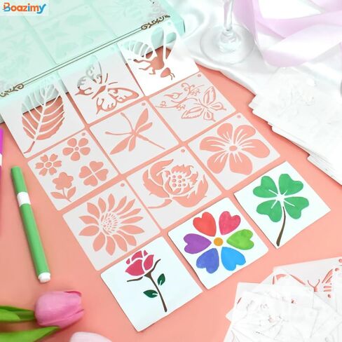 80 Pcs Reusable 3 Inch Stencils for Painting - Nature Designs with Birds, Insects, Flowers & Leaves for DIY Crafts, Wall Art, Wood, Canvas, Home Decor in Saudi Arabia