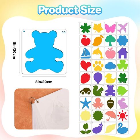 36PCS Stencils for Kids, 8 inches Large Stencils for Painting Crafts Reusable Stencil Washable Drawing Primary Shape Stencil Template for Paper Fabric Wall in Saudi Arabia