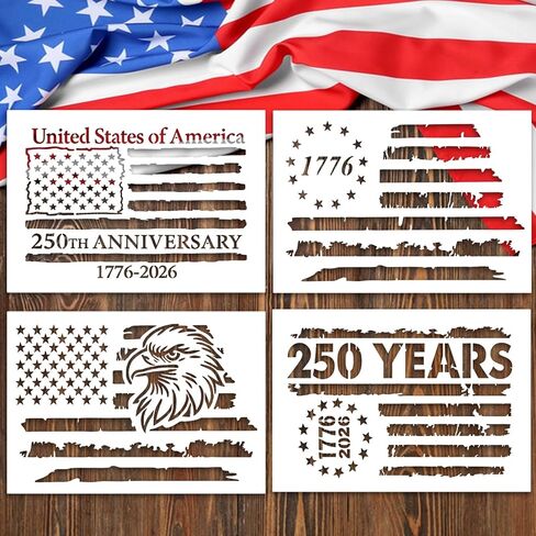 American Flag 250th Anniversary Stencils, Patriotic 50 Star Stencils and 13 Stars 1776 Templates for Painting on Wood, Fabric, Paper, Walls (250th Anniversary) in Saudi Arabia