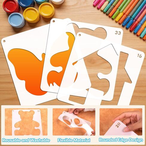 36PCS Stencils for Kids, 8 inches Large Stencils for Painting Crafts Reusable Stencil Washable Drawing Primary Shape Stencil Template for Paper Fabric Wall in Saudi Arabia