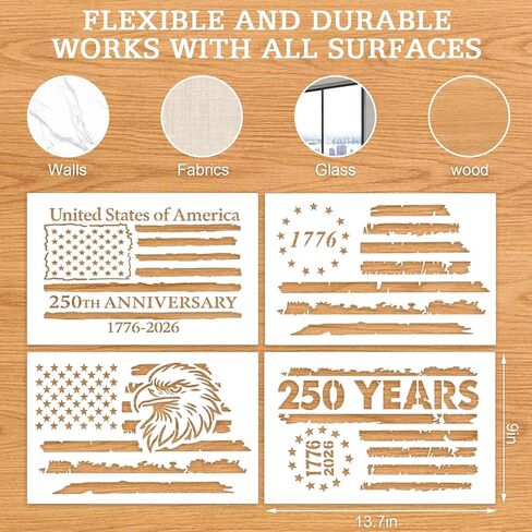 American Flag 250th Anniversary Stencils, Patriotic 50 Star Stencils and 13 Stars 1776 Templates for Painting on Wood, Fabric, Paper, Walls (250th Anniversary) in Saudi Arabia