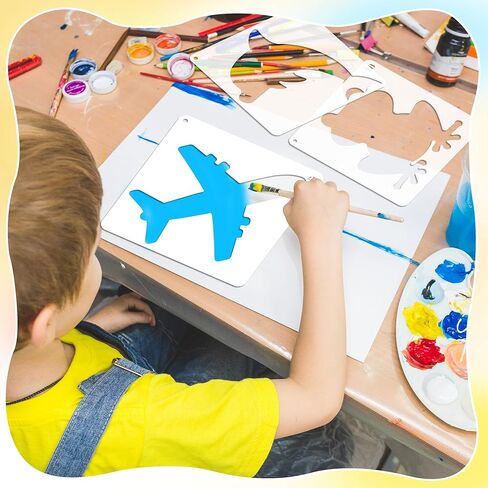 36PCS Stencils for Kids, 8 inches Large Stencils for Painting Crafts Reusable Stencil Washable Drawing Primary Shape Stencil Template for Paper Fabric Wall in Saudi Arabia