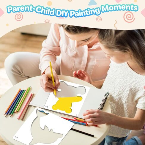 36PCS Stencils for Kids, 8 inches Large Stencils for Painting Crafts Reusable Stencil Washable Drawing Primary Shape Stencil Template for Paper Fabric Wall in Saudi Arabia