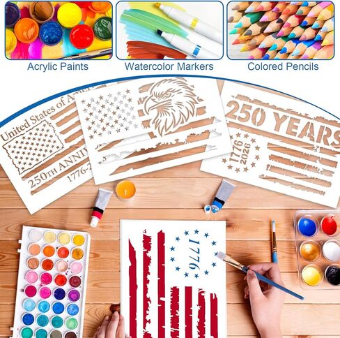 American Flag 250th Anniversary Stencils, Patriotic 50 Star Stencils and 13 Stars 1776 Templates for Painting on Wood, Fabric, Paper, Walls (250th Anniversary) in Saudi Arabia
