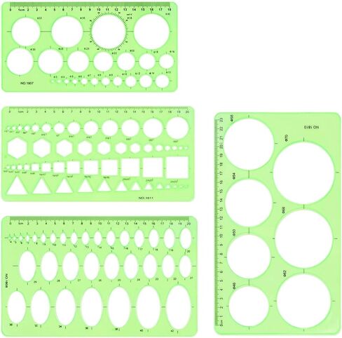 4 Pcs Drawing Template Drafting Stencil Ruler Circle and Oval Templates Plastic Drawing Measuring Rulers Geometric Drawings Stencils for Office and School Building Formwork Drafting Tool (Green) in Saudi Arabia