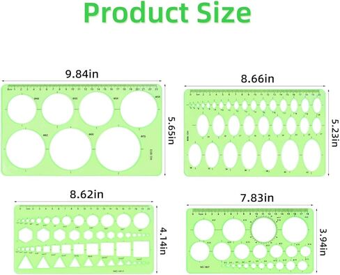 4 Pcs Drawing Template Drafting Stencil Ruler Circle and Oval Templates Plastic Drawing Measuring Rulers Geometric Drawings Stencils for Office and School Building Formwork Drafting Tool (Green) in Saudi Arabia