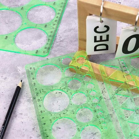4 Pcs Drawing Template Drafting Stencil Ruler Circle and Oval Templates Plastic Drawing Measuring Rulers Geometric Drawings Stencils for Office and School Building Formwork Drafting Tool (Green) in Saudi Arabia