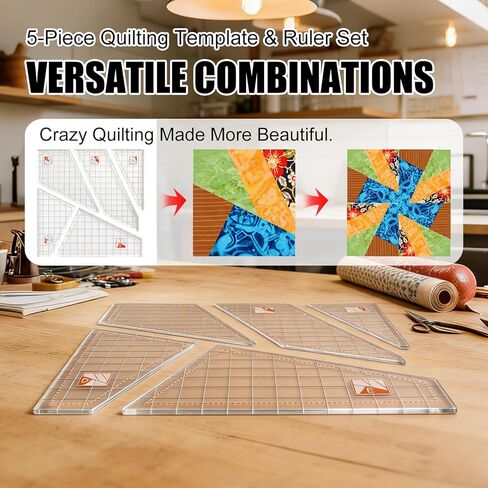 Scrap Crazy Style Quilting Template Set, 6 Pcs Non-Slip Acrylic Quilt Rulers for 6 & 9 Inch Squares, 0.118" Thick Precision Cutting Templates for Sewing, Patchwork and DIY Hand Crafting in Saudi Arabia