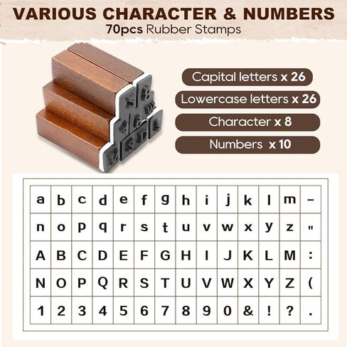 70 Pack Wooden Alphabet Stamps Set, Letter Stamps for Clay & DIY Crafts, Rubber Stamps for Crafting with Letters, Numbers & Symbols, Stamp Set for Scrapbooking, Card Making & Journaling in Saudi Arabia