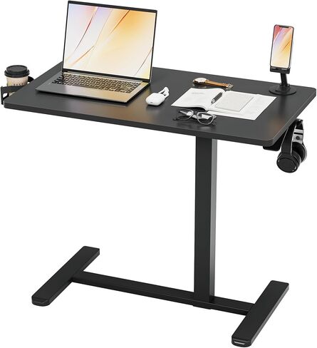 Furmax Mobile Standing Desk with Wheels, Pneumatic Adjustable Rolling Computer Desk Laptop Table for Bed, Couch (White, Large) in Saudi Arabia